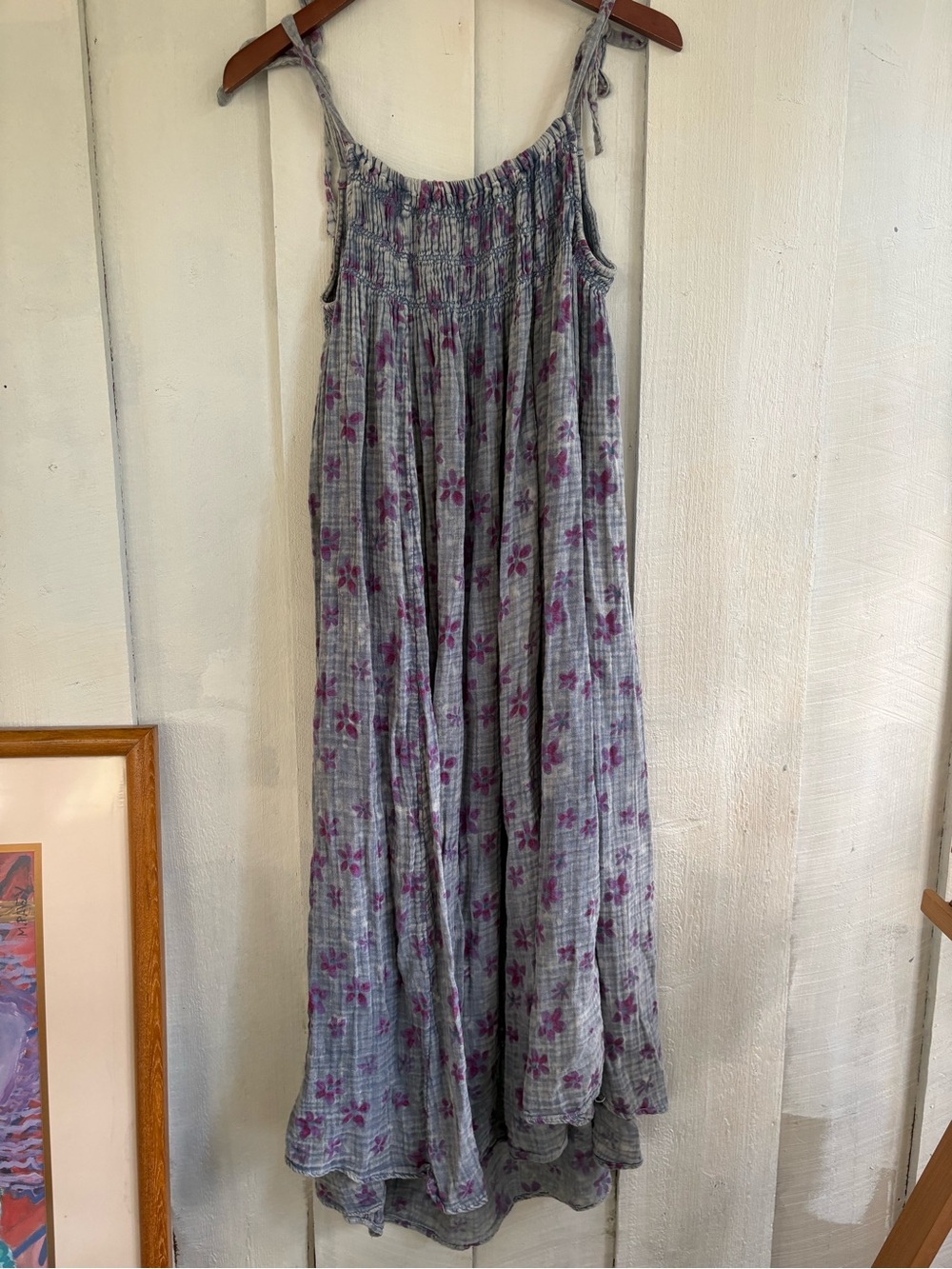 Free People Blue Maxi Dress with Purple Floral Print